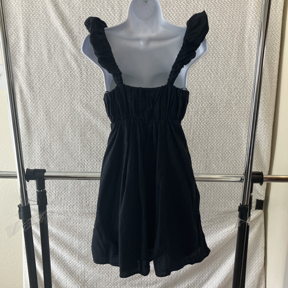 Abercrombie & Fitch Linen Blend Dress Small Black Baby Doll Costal Closet Staple - Picture 2 of 8